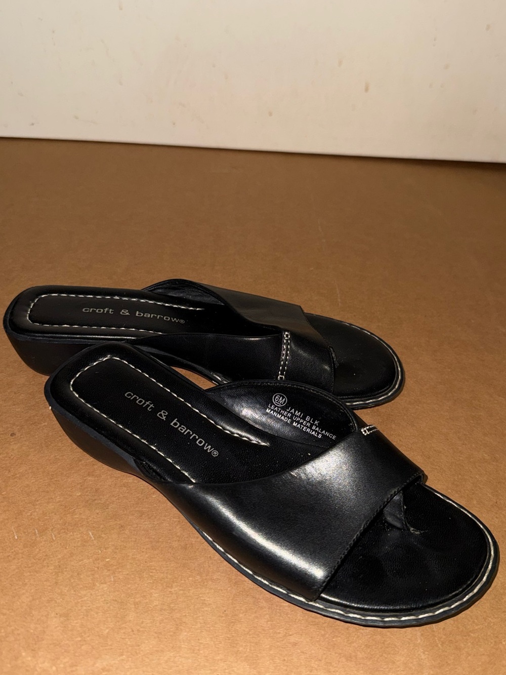 croft & barrow Black Leather Slide Mules